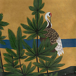 Обои ручная роспись Tsuro Cranes Original colourway on Gold Bullion gilded silk варинант исполнения - 2 | Loft Concept в Екатеринбурге