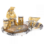 Икорница со стопками с декором "Рыбак с санями" с гравировкой на подставке из натуральных камней Агат Мрамор Decorative Cavair Dishes варинант исполнения - 4 | Loft Concept в Екатеринбурге