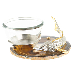 Икорница с декором "Стерлядка" с гравировкой на подставке из натурального камня Агат Decorative Cavair Dishes варинант исполнения - 1 | Loft Concept в Екатеринбурге