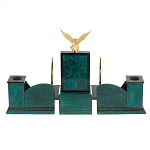 Настольный письменный набор из змеевика тёмно-зелёного цвета с декором в виде орла Successful Leader варинант исполнения - 6 | Loft Concept в Екатеринбурге