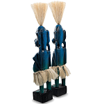 Комплект из 2-х деревянных статуэток Asmat Straw Headdress Statuettes Blue варинант исполнения - 4 | Loft Concept в Екатеринбурге