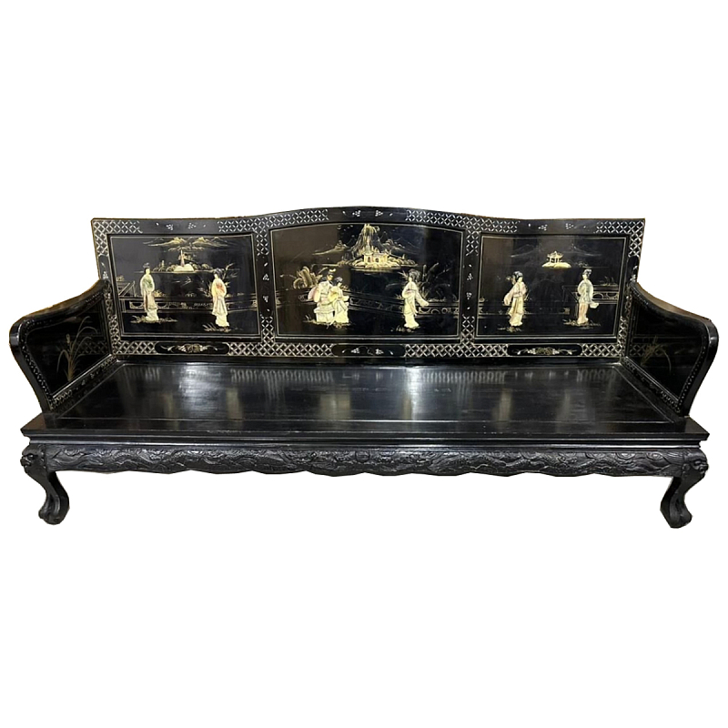 Большая Скамья Шинуазри Large Chinoiserie Bench Chinese Park Черный матовый Золотой Бежевый в Екатеринбурге | Loft Concept 