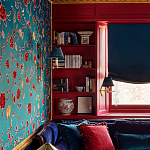 Обои с вышивкой ручной работы Flora Rio colourway on Liso Pine wool sateen варинант исполнения - 2 | Loft Concept в Екатеринбурге