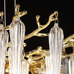 Люстра золотого цвета с декоративными ветками и длинными прозрачными стеклянными подвесами в форме сосулек Droplet Chandelier варинант исполнения - 6 | Loft Concept в Екатеринбурге