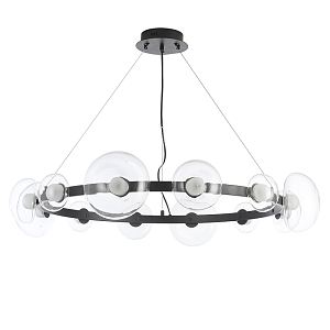 Люстра подвесная круглая с 12-ю прозрачными куполообразными плафонами и черным металлическим основанием Flos Wireline Lighting