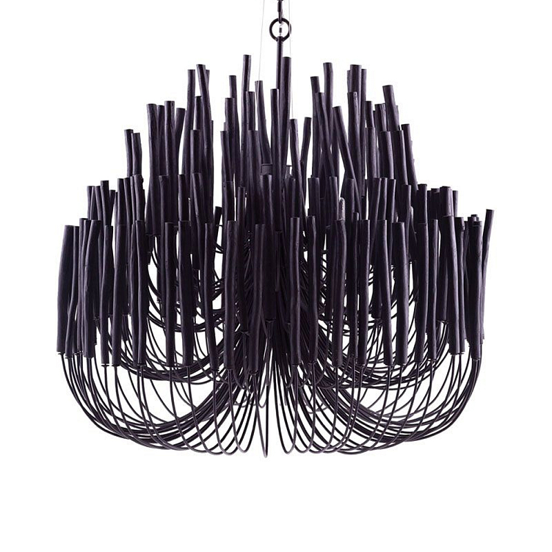 Люстра черная с несколькими ярусами деревянных палочек Bright Wooden Chandelier Черный в Екатеринбурге | Loft Concept 
