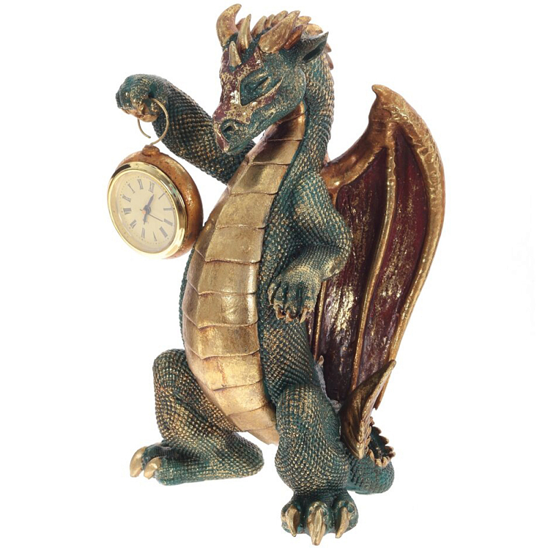 Часы в виде дракона Green Dragon Gold Mask with Clock Золотой Коричневый Зеленый в Екатеринбурге | Loft Concept 