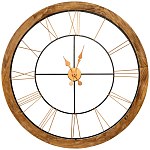 Часы настенные деревянные с римскими цифрами бронзового цвета Clock with History варинант исполнения - 1 | Loft Concept в Екатеринбурге