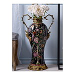 Ваза из фарфора черная с цветочной росписью и бронзовыми элементами Spring Garden варинант исполнения - 3 | Loft Concept в Екатеринбурге
