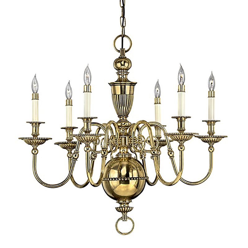 Люстра цвета латунь с 6-ю лампами в форме свечей в классическом стиле Hinkley Латунь Кремовый в Екатеринбурге | Loft Concept 