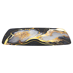 Обеденный стол с прямоугольной черно-золотой столешницей из стекла на 4-х металлических ножках Gold and Black Marble варинант исполнения - 3 | Loft Concept в Екатеринбурге