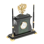 Часы настольные с Гербом России и 2-мя шариковыми ручками в комплекте Stone Clock варинант исполнения - 2 | Loft Concept в Екатеринбурге