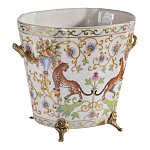 Кашпо с растительным и животным орнаментом на бронзовых ножках Turquoise Blooming Garden варинант исполнения - 2 | Loft Concept в Екатеринбурге