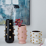 Ваза черная цилиндрическая с глянцевым покрытием и золотыми декоративными элементами Molecule Collection варинант исполнения - 4 | Loft Concept в Екатеринбурге