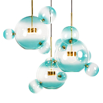 Люстра подвесная с прозрачными бирюзовыми стеклянными шарами и круглым основанием 3 лампы Giopato & Coombes варинант исполнения - 5 | Loft Concept в Екатеринбурге