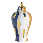 Ваза с крышкой и мазками синего и золого цвета на белом фоне Chinoiserie Ceramics варинант исполнения - 1 | Loft Concept в Екатеринбурге