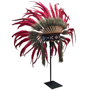 War bonnet Индейский венец из перьев красный