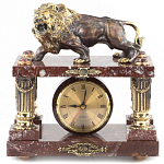 Часы настольные из креноида и бронзы с декором в виде льва Lion Stone Clock варинант исполнения - 1 | Loft Concept в Екатеринбурге