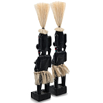 Комплект из 2-х деревянных статуэток Asmat Straw Headdress Statuettes Black Turquoise варинант исполнения - 2 | Loft Concept в Екатеринбурге