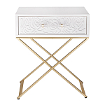 Приставной столик с выдвижным ящиком  White Table Carved Pattern варинант исполнения - 4 | Loft Concept в Екатеринбурге