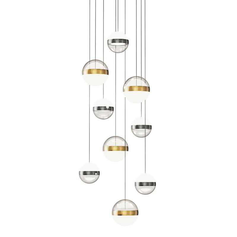 Люстра каскадная с 9-ю подвесами бронза и никель Peggy Futura lamp Прозрачный Молочный Никель Бронза в Екатеринбурге | Loft Concept 