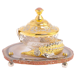 Икорница с декором "Осетр" с гравировкой на подставке из натурального камня Агат Decorative Cavair Dishes варинант исполнения - 1 | Loft Concept в Екатеринбурге