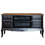 ТВ-тумба черная из массива березы с 4-мя ящиками и 2-мя полками в стиле прованс Vintage  варинант исполнения - 1 | Loft Concept в Екатеринбурге