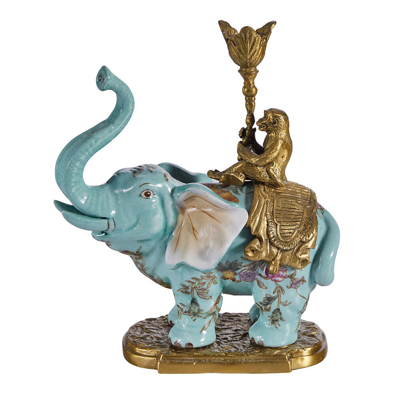 Подсвечник в виде слона из фарфора с бронзовыми элементами Elephant in the Garden of Eden Бронза Голубой Мульти в Екатеринбурге | Loft Concept 