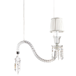Подвесной светильник с белым текстильным абажуром и изогнутым хрустальным основанием с подвесками Lustre Reverie варинант исполнения - 1 | Loft Concept в Екатеринбурге