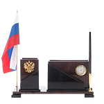 Настольный письменный набор с часами из природного камня обсидиана For the Deputy варинант исполнения - 1 | Loft Concept в Екатеринбурге