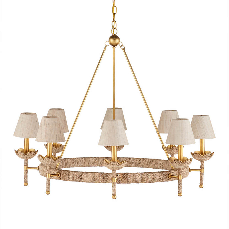 Люстра из кованого железа с отделкой плетеной веревкой и сусальным золотом Parisian Style Золотой Бежевый в Екатеринбурге | Loft Concept 