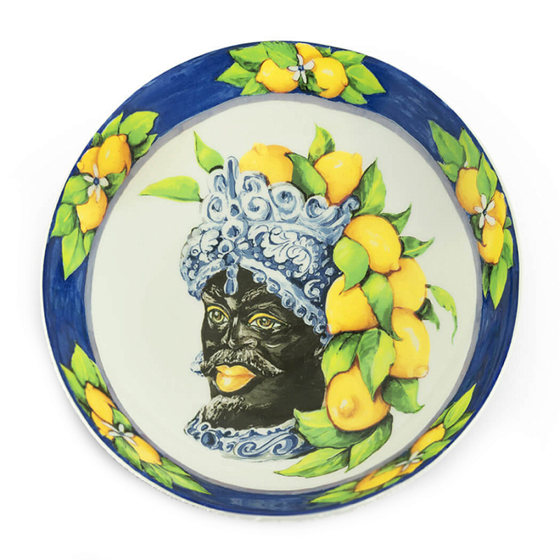 Тарелка Abhika SOUP PLATE MORO HEAD D 22,5 Blue Темно-синий Желтый в Екатеринбурге | Loft Concept 