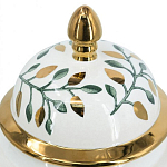 Ваза белая с крышкой с рисунком зеленых и золотых листьев 48 см Chinoiserie Ceramics варинант исполнения - 1 | Loft Concept в Екатеринбурге