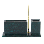 Настольный письменный набор с гербом России и часами из природного камня змеевик Successful Leader варинант исполнения - 3 | Loft Concept в Екатеринбурге