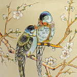 Настольная лампа бежевая с изображением птиц Slip Away варинант исполнения - 6 | Loft Concept в Екатеринбурге