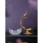 Чаша из прозрачного стекла на бронзовой подставке в виде павлина с рельефным хвостом Eden Garden варинант исполнения - 7 | Loft Concept в Екатеринбурге