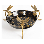Блюдо черного цвета из фрафора на бронзовых ножках в виде стрекоз Eden Garden варинант исполнения - 1 | Loft Concept в Екатеринбурге