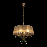 Люстра подвесная круглая с тканевым полупрозрачным абажуром и подвесками 6 ламп Gilded Elegance варинант исполнения - 3 | Loft Concept в Екатеринбурге