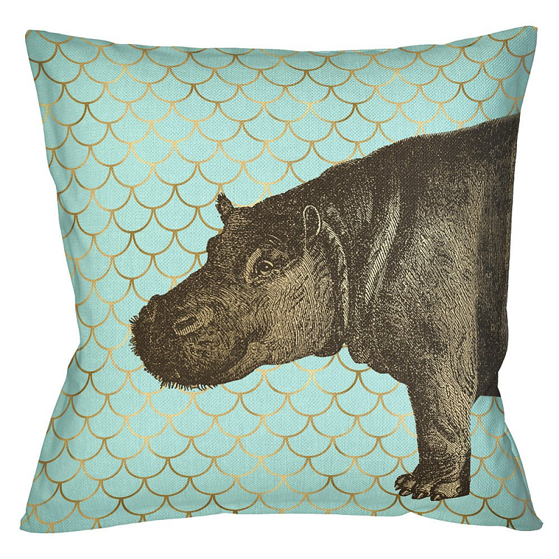 Подушка Safari light blue hippopotamus Бирюзовый Глянцевое золото в Екатеринбурге | Loft Concept 