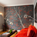 Обои ручная роспись Summer Night Blossom Original colourway on Edo Night painted silk варинант исполнения - 2 | Loft Concept в Екатеринбурге