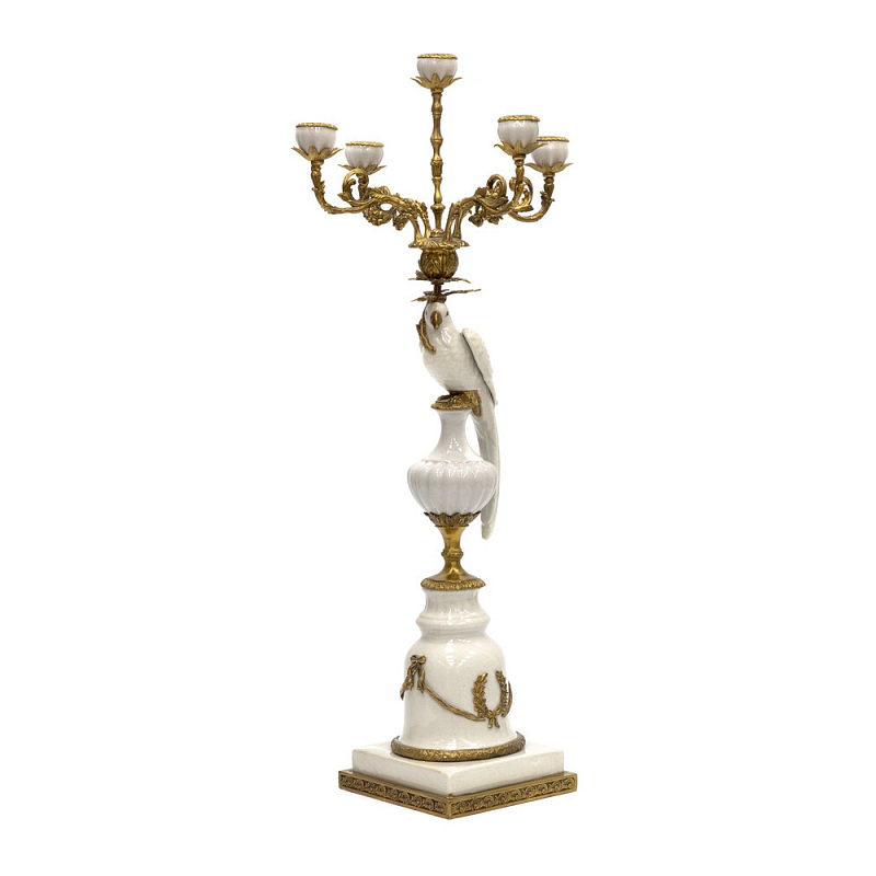Подсвечник белый Попугай из фарфора с бронзовыми элементами Eden Garden Белый Бронза в Екатеринбурге | Loft Concept 