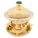 Икорница c декором "Три стерлядки" с гравировкой и натуральным камнем Малахит Decorative Cavair Dishes варинант исполнения - 1 | Loft Concept в Екатеринбурге