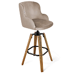 Барный стул со спинкой и подлокотниками на 4-х коричневых ножках Бежевый Велюр Ava Charm варинант исполнения - 1 | Loft Concept в Екатеринбурге