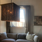 Люстра квадратная с бахромой и подвесом из деревянных бусин Psyche варинант исполнения - 3 | Loft Concept в Екатеринбурге