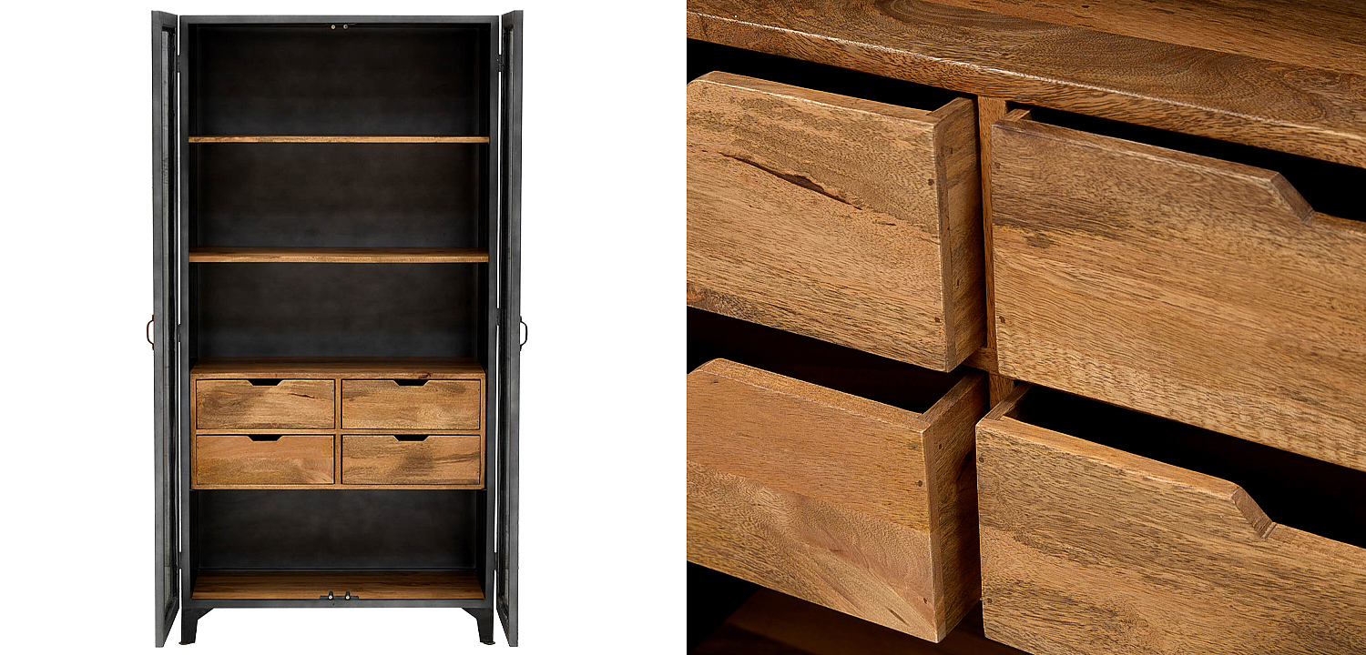 Шкаф металлический в стиле лофт с деревянными ящиками Russell Cabinet Шкаф металлический в стиле лофт с деревянными ящиками Russell Cabinet - Loft-Concept в Екатеринбурге