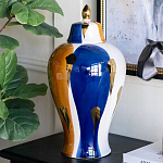 Ваза с крышкой и мазками синего и золого цвета на белом фоне Chinoiserie Ceramics варинант исполнения - 3 | Loft Concept в Екатеринбурге