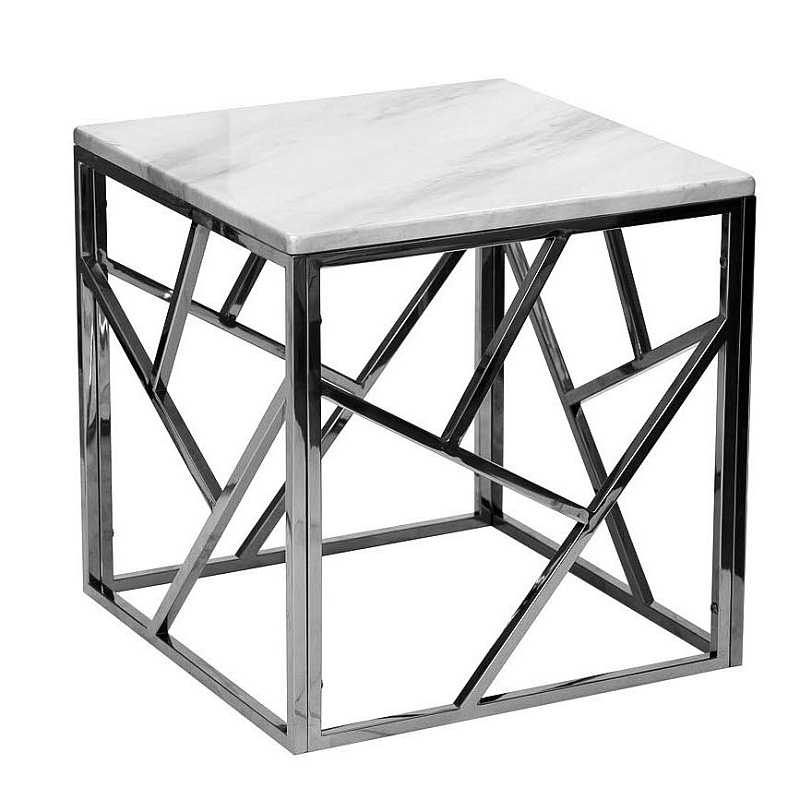 Приставной стол Serene Furnishing Chrome Marble Top Side Table Хром Белый в Екатеринбурге | Loft Concept 