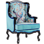 Кресло из натурального бука бирюзовое с изображением птиц и цветов Turquoise Chinoiserie Garden Armchair варинант исполнения - 2 | Loft Concept в Екатеринбурге