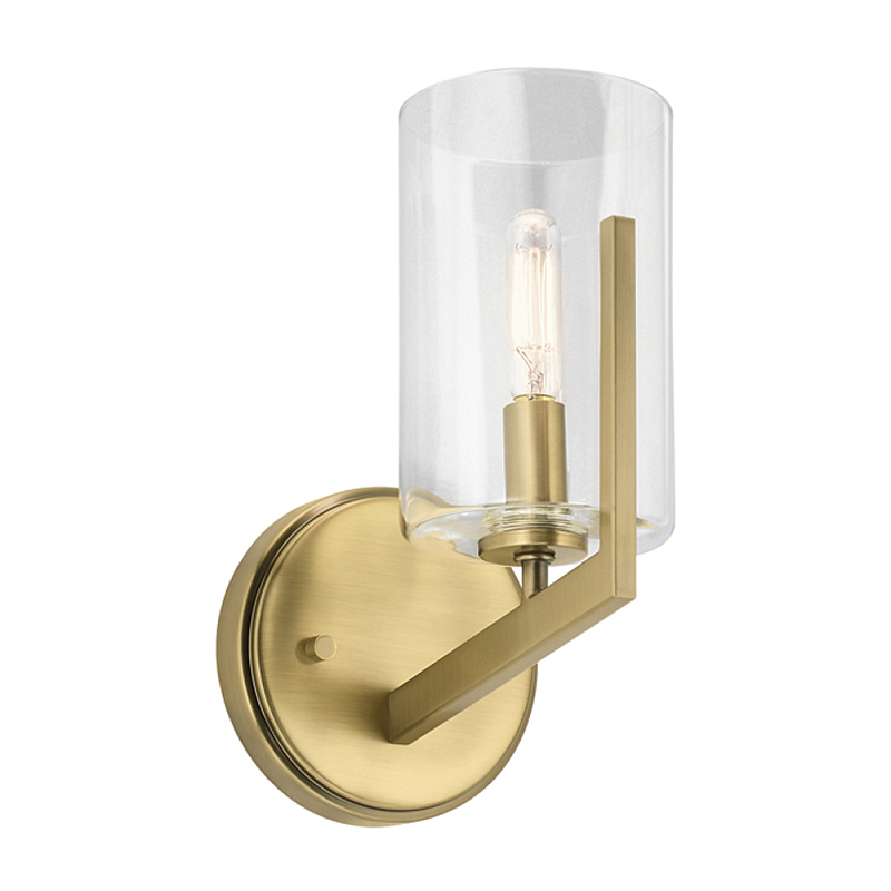 Бра с прозрачным плафоном в форме цилиндра Kichler Латунь Серебряный в Екатеринбурге | Loft Concept 