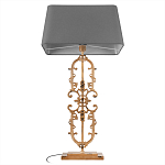 Настольная лампа на ажурном чугунном основании с тканевым серым абажуром Openwork Lamp варинант исполнения - 3 | Loft Concept в Екатеринбурге